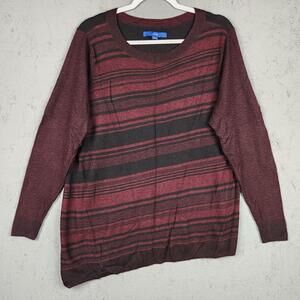 Apt 9 Sweater Womens 2XL Burgundy Black Striped Rayon Blend Knit Pullover Boho
